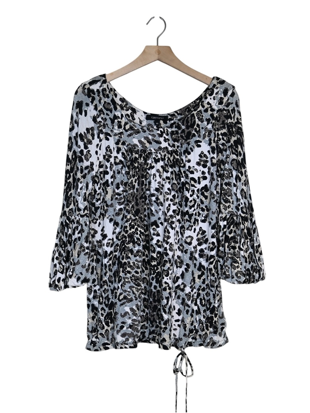 Karen Kane Women's XS Oversized Black White Gray Leopard Print 3/4 Sleeve Blouse